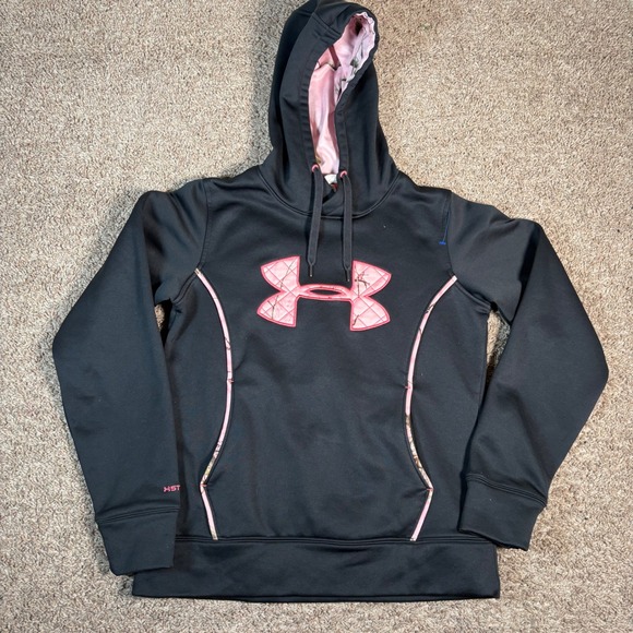 Under Armour Hoodie Pullover UA Storm Camo Trim Pink‎ Logo Black Small - Picture 1 of 8